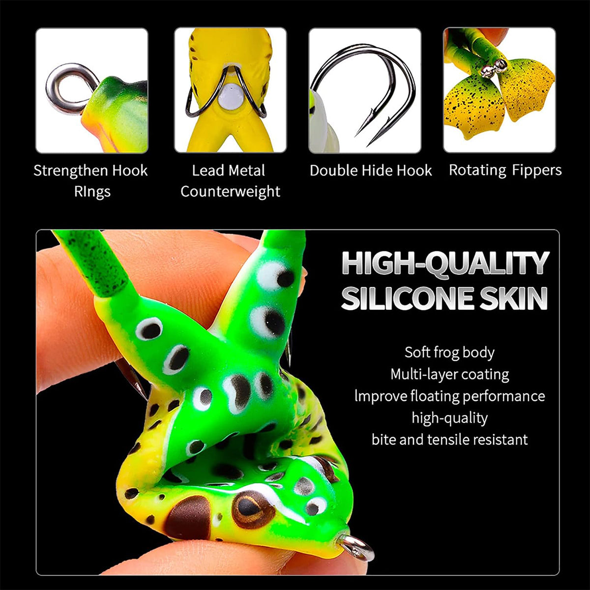 3PCS Bionic Frog Fishing Lures with Double Hooks for Freshwater
