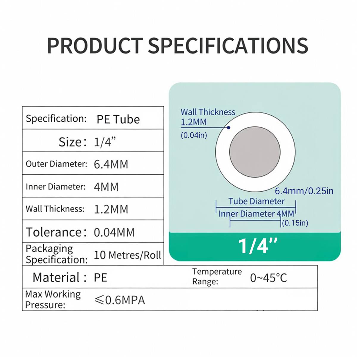 1/4" PE Tubing for RO Systems Food-Grade Water Purifier Hose 10m