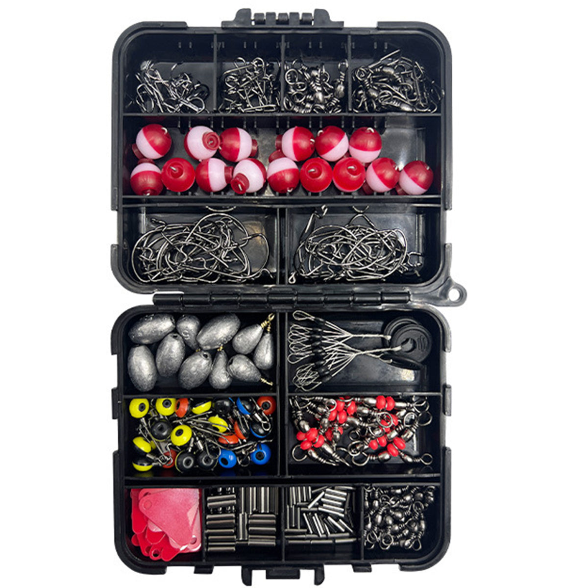 264PCS Fishing Tackle Box Set with Hooks Weights Bobbers & Plier