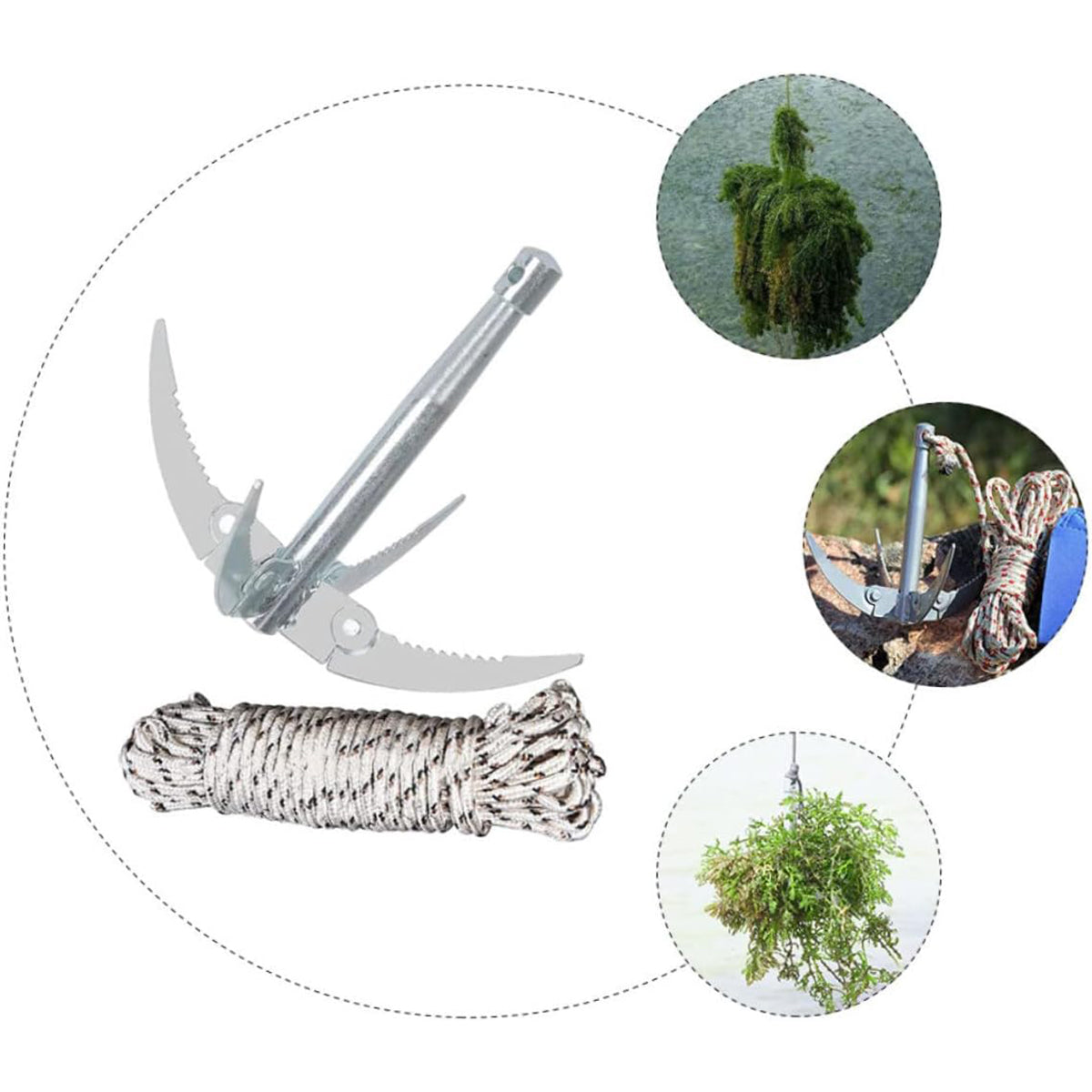 Stainless Steel Four-Claw Anchor Knife with Rope and Carabiner