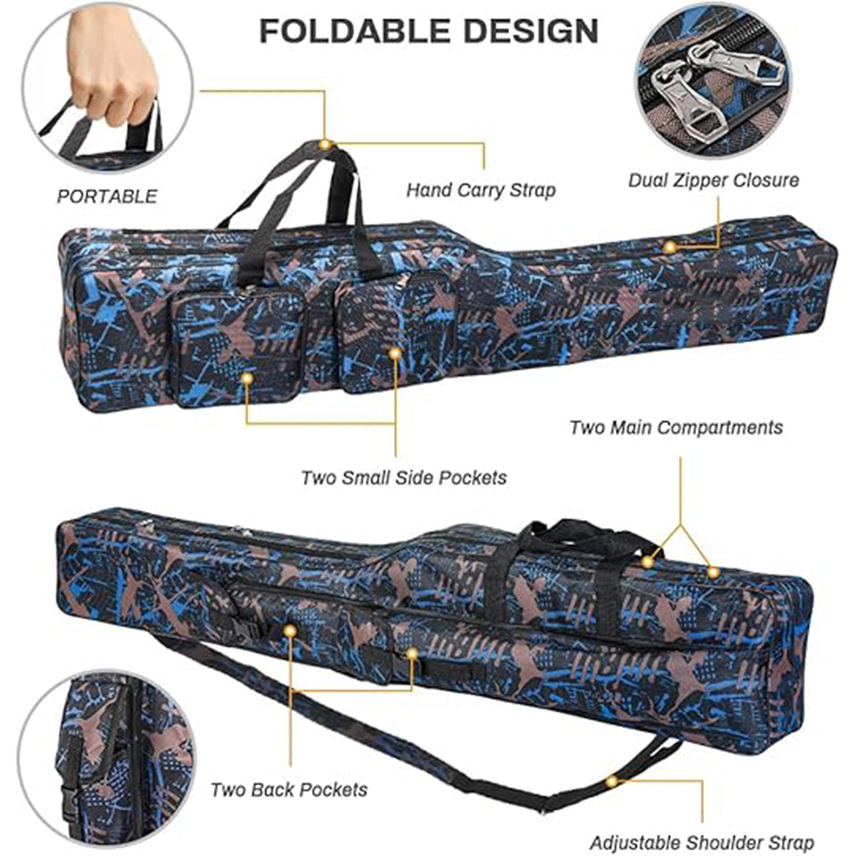 Double-Layer Fishing Rod Bag Waterproof 130cm Tackle Storage Case