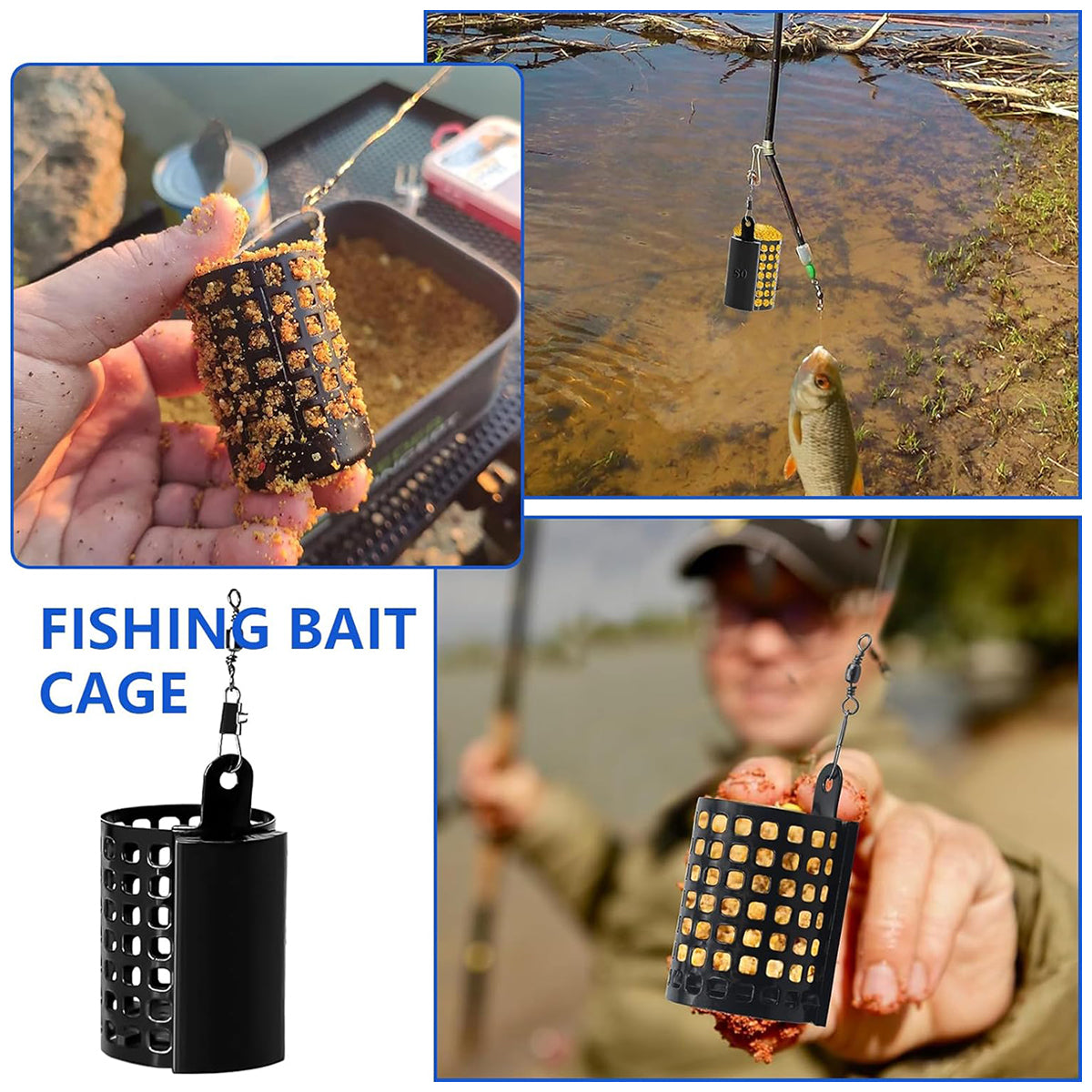 3pcs Stainless Steel Fishing Bait Cage Set with Snap Swivels