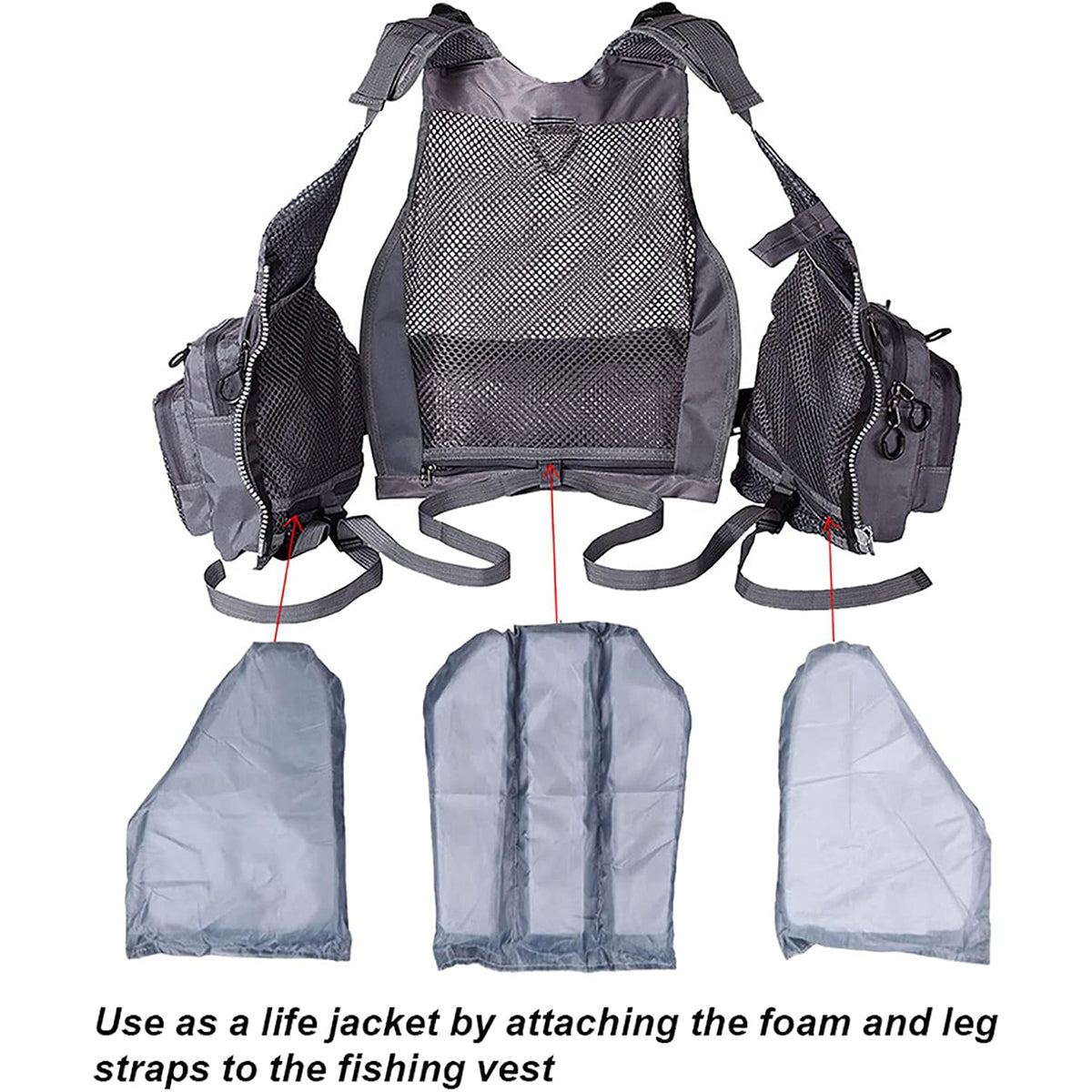Multi-Pocket Fishing Vest Breathable Mesh Adjustable Outdoor Gear