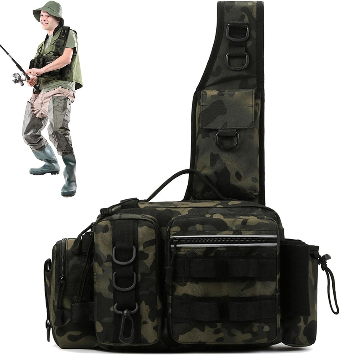 Tactical Fishing Backpack with MOLLE System and Multi-Carry Options