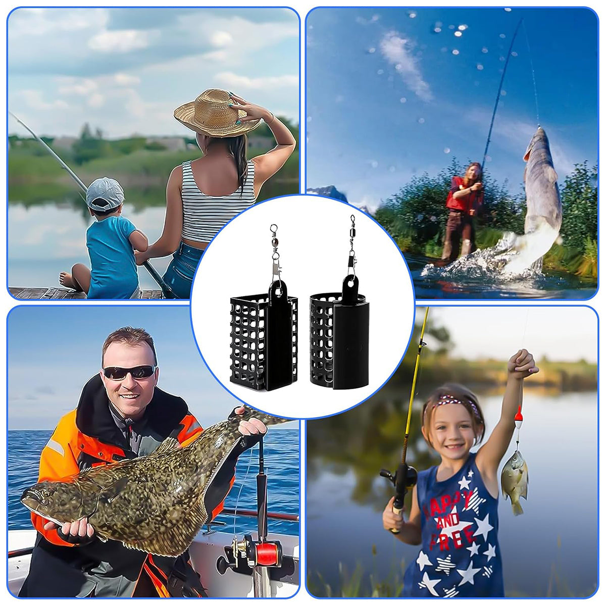3pcs Stainless Steel Fishing Bait Cage Set with Snap Swivels