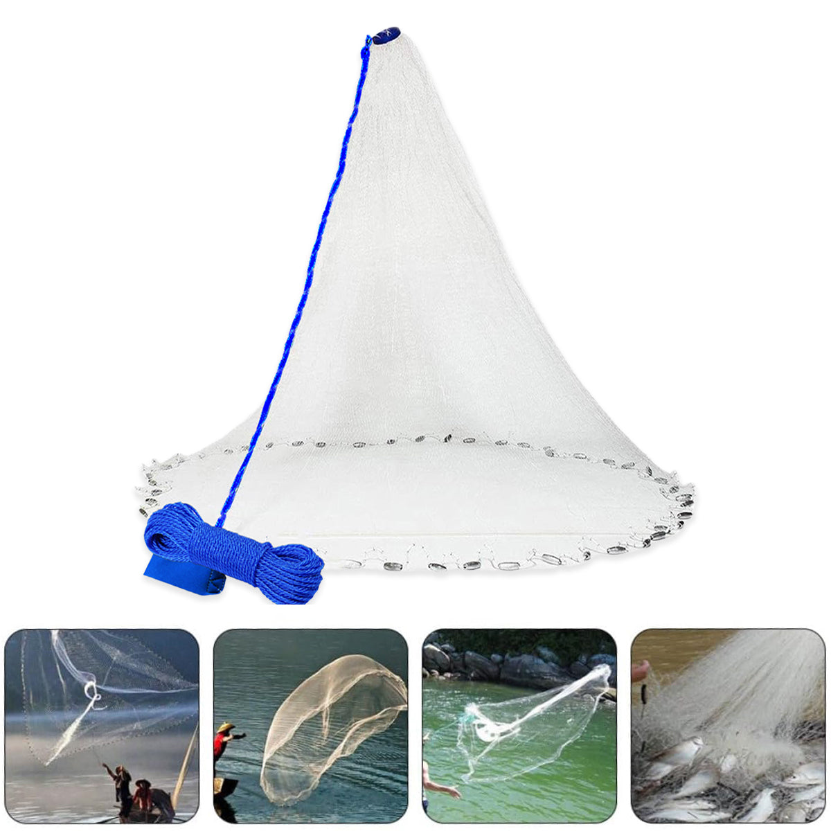 Hand Cast Net Fishing Throw Net with Strong Rope