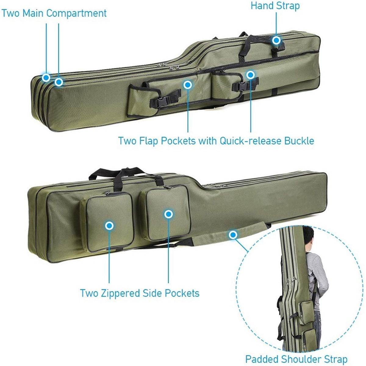 Double-Layer Fishing Rod Bag Waterproof 130cm Tackle Storage Case