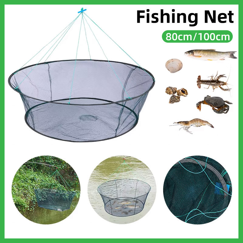 Round Folding Fishing Net Portable Nylon Crab Shrimp Trap With Bait Pocket