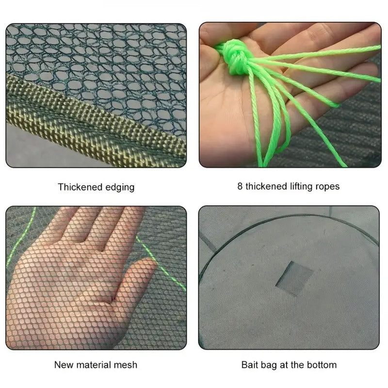 Round Folding Fishing Net Portable Nylon Crab Shrimp Trap With Bait Pocket