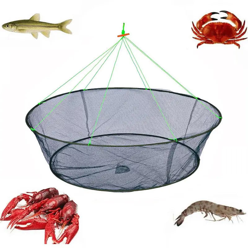 Round Folding Fishing Net Portable Nylon Crab Shrimp Trap With Bait Pocket