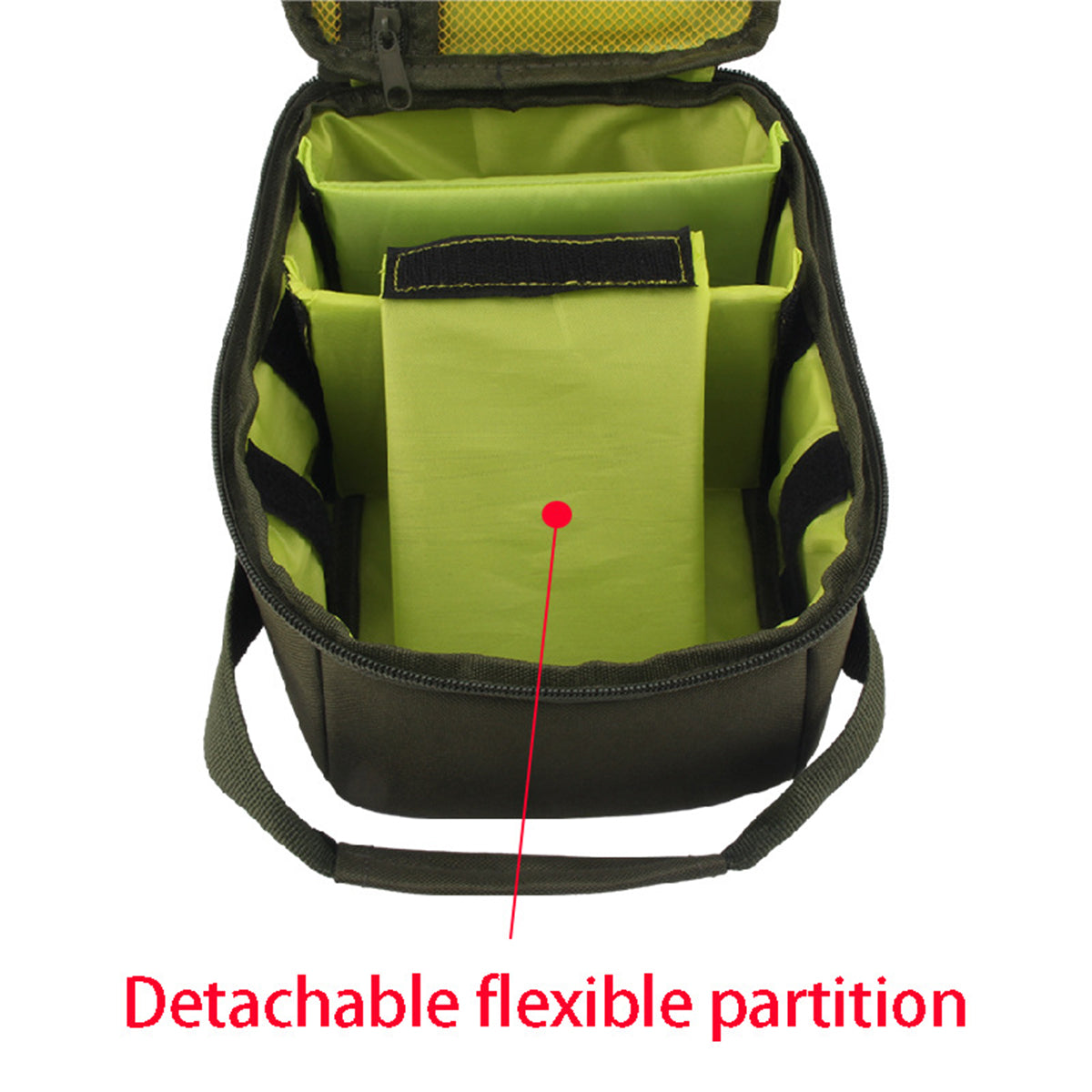 Compact Fishing Gear Storage Bag with Dividers and Carry Handle
