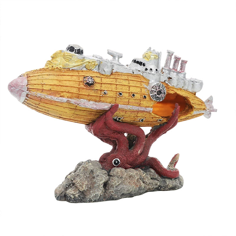 Submarine Aquarium Decoration with Octopus Design for Fish Tanks
