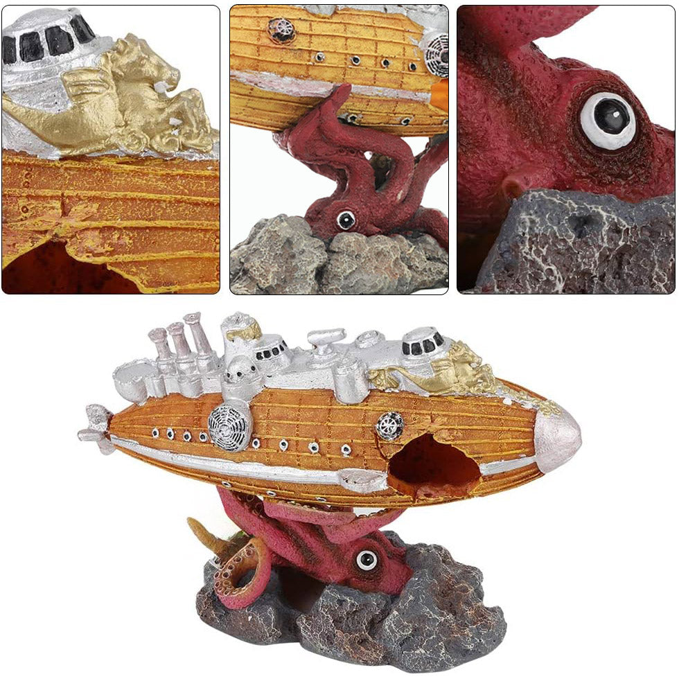Submarine Aquarium Decoration with Octopus Design for Fish Tanks