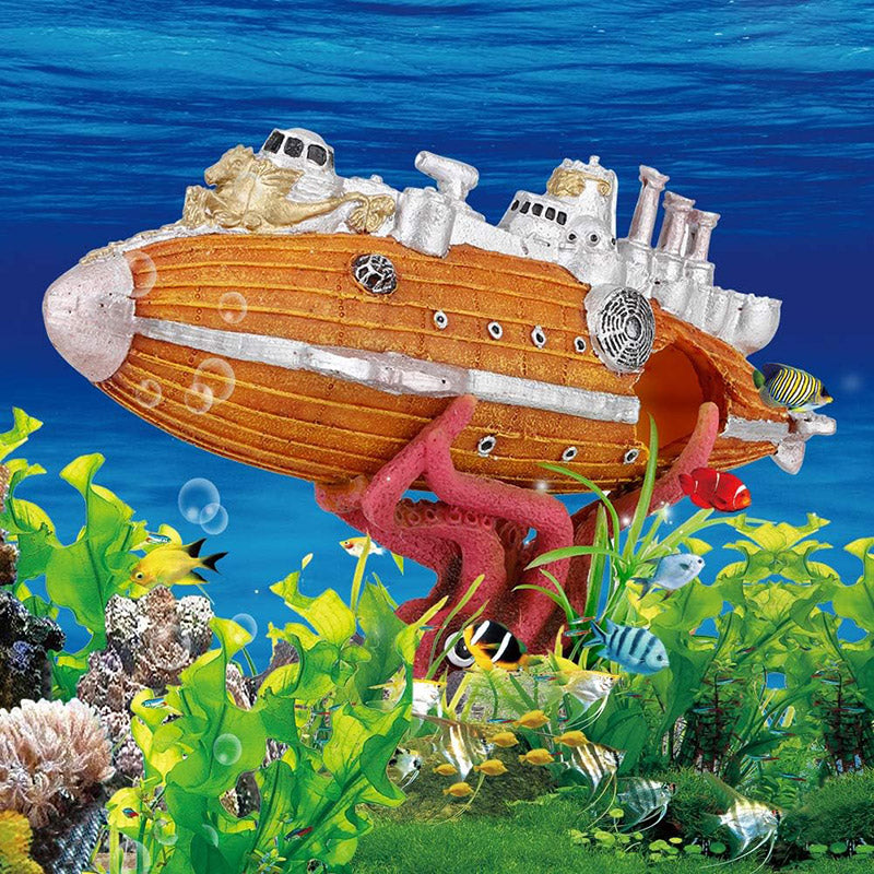 Submarine Aquarium Decoration with Octopus Design for Fish Tanks