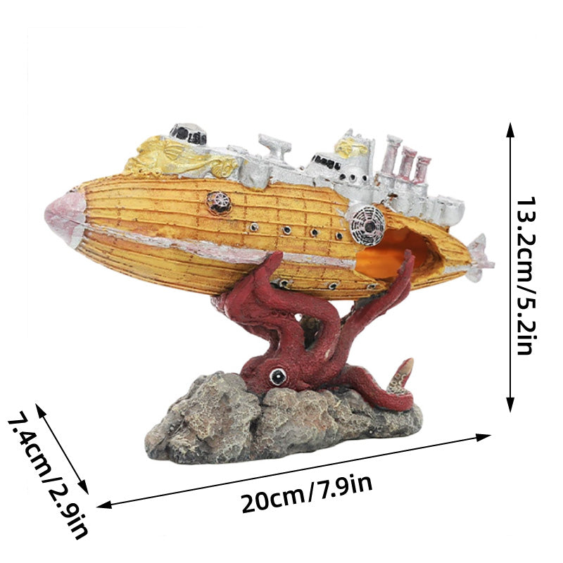 Submarine Aquarium Decoration with Octopus Design for Fish Tanks