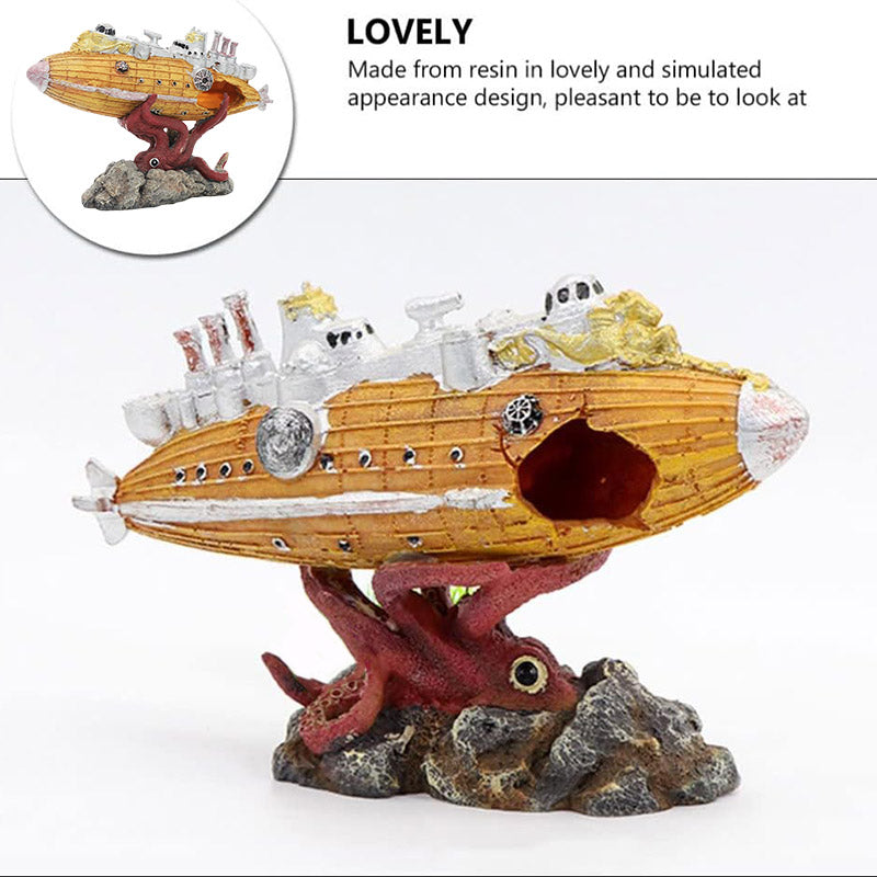Submarine Aquarium Decoration with Octopus Design for Fish Tanks