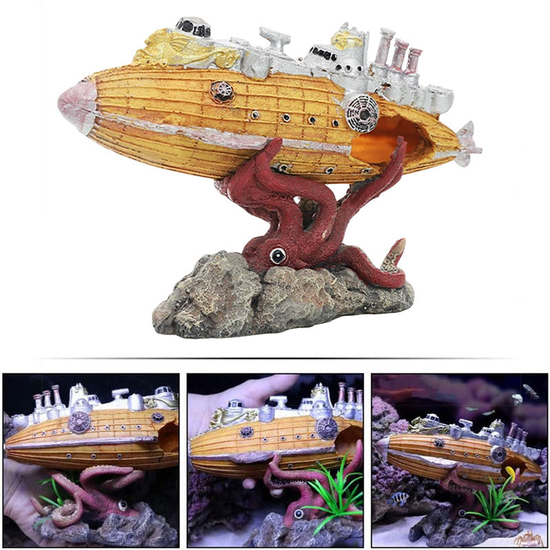 Submarine Aquarium Decoration with Octopus Design for Fish Tanks