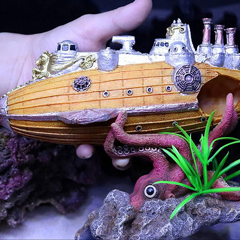 Submarine Aquarium Decoration with Octopus Design for Fish Tanks