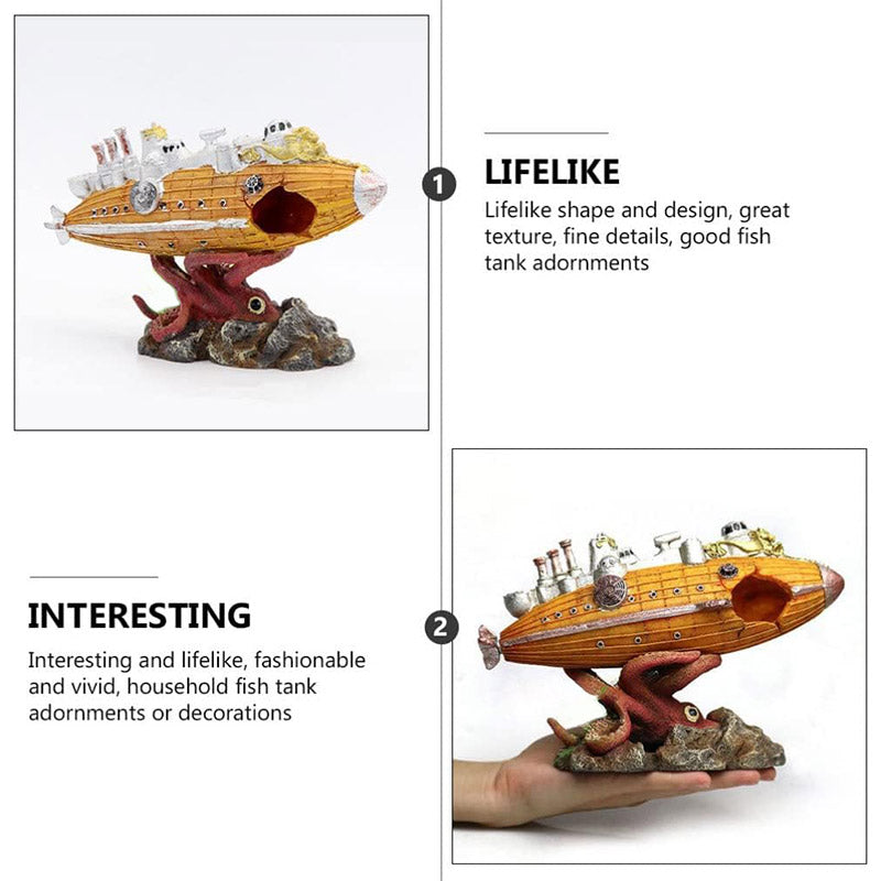 Submarine Aquarium Decoration with Octopus Design for Fish Tanks