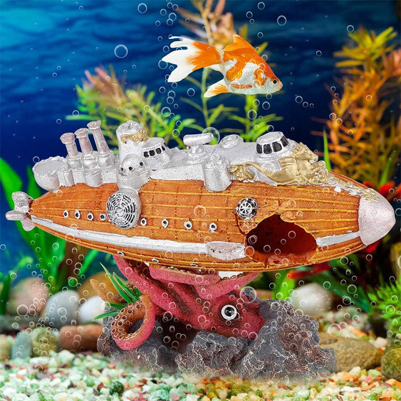 Submarine Aquarium Decoration with Octopus Design for Fish Tanks