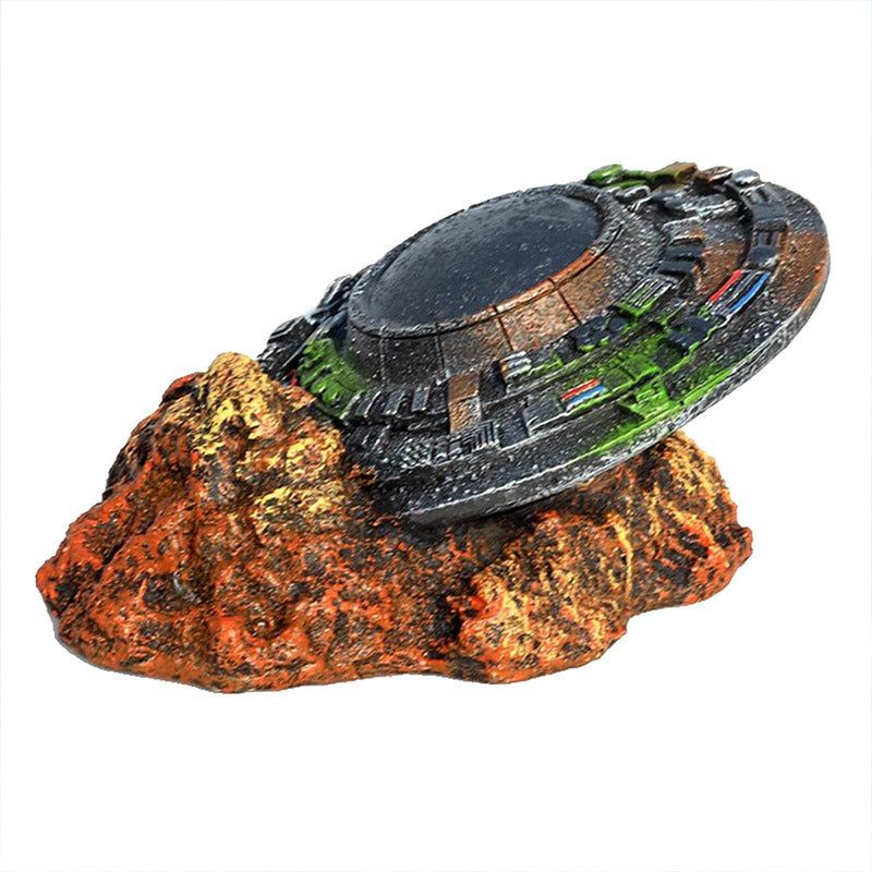 UFO Wreckage Aquarium Decoration with Colorful Rock Base
