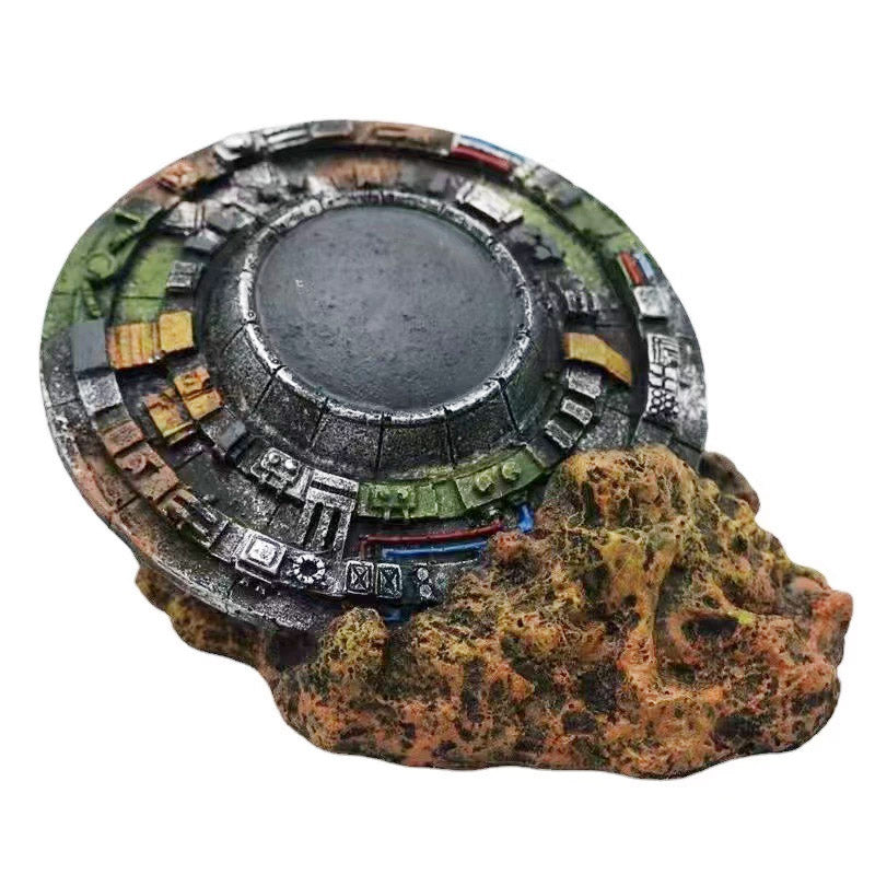 UFO Wreckage Aquarium Decoration with Colorful Rock Base