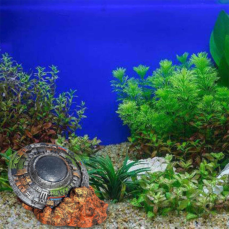 UFO Wreckage Aquarium Decoration with Colorful Rock Base