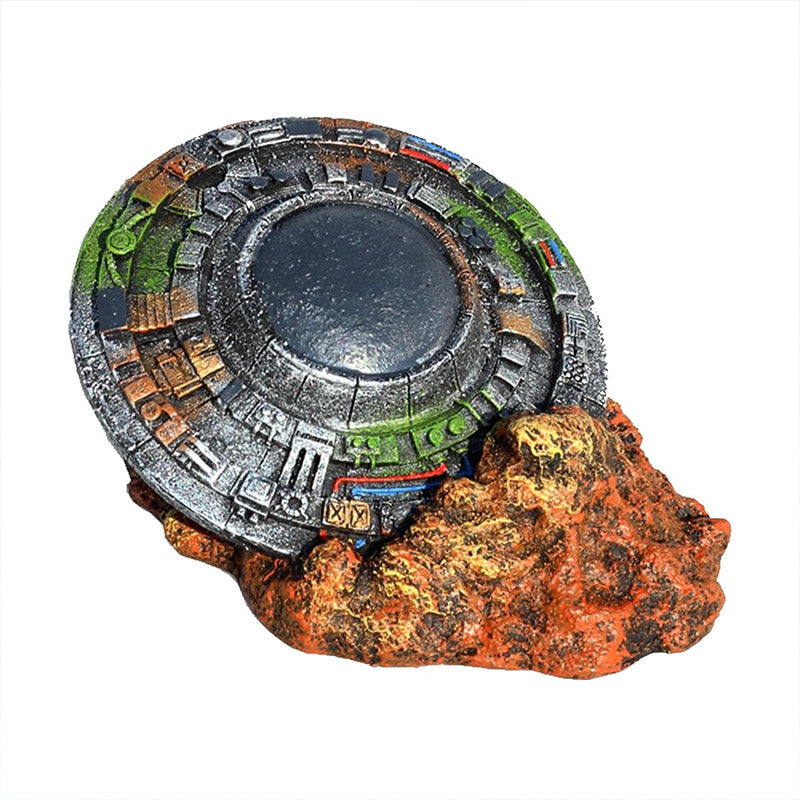 UFO Wreckage Aquarium Decoration with Colorful Rock Base