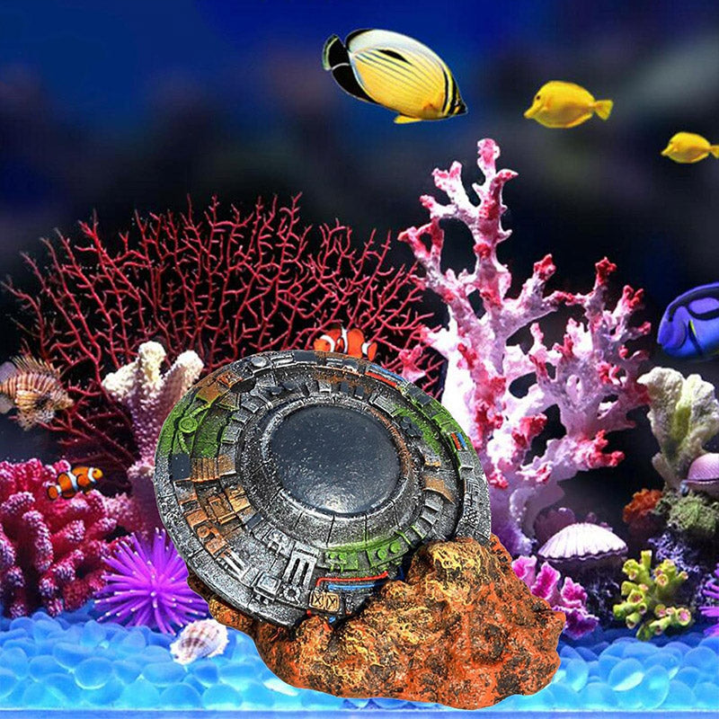 UFO Wreckage Aquarium Decoration with Colorful Rock Base