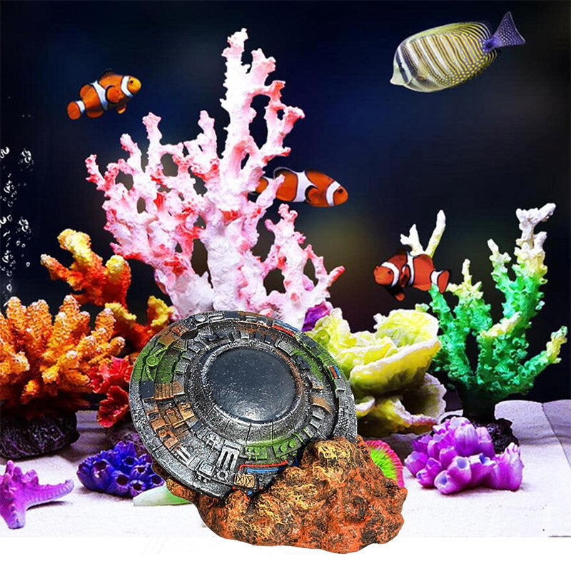 UFO Wreckage Aquarium Decoration with Colorful Rock Base