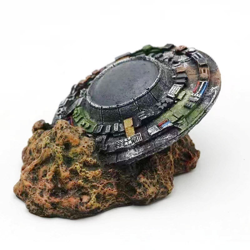 UFO Wreckage Aquarium Decoration with Colorful Rock Base