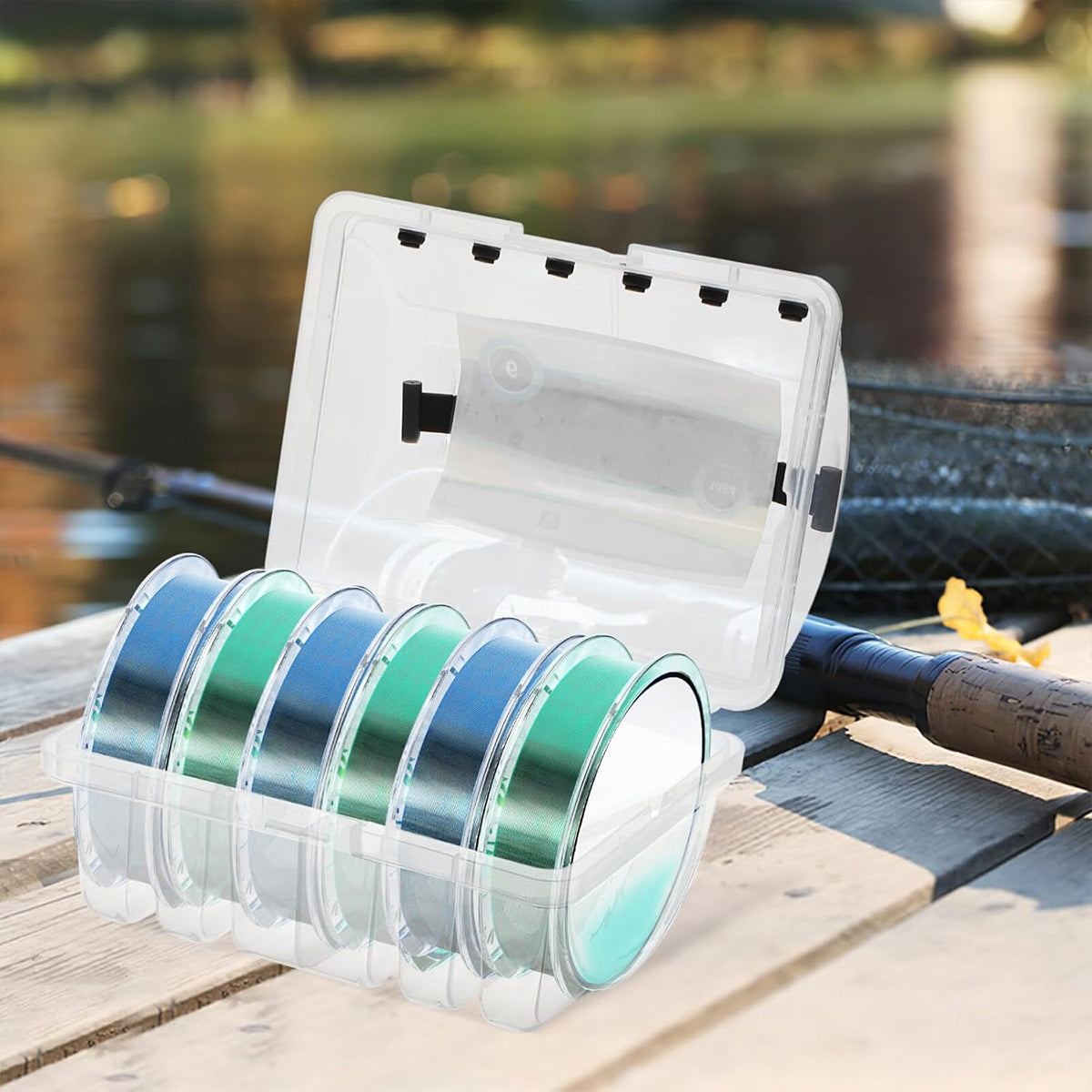 Fishing Line Winder Box with 6 Spool Capacity and Silicone Outlets