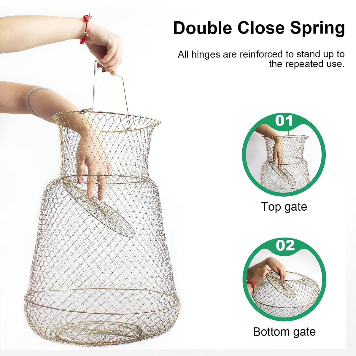 Foldable Galvanized Fish Trap Cage with Spring-Loaded Doors