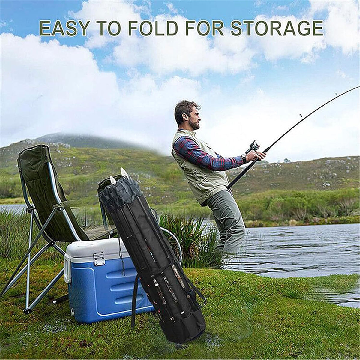 Outdoor Fishing Rod Bag 5 Rod Holder Waterproof Oxford Storage Case