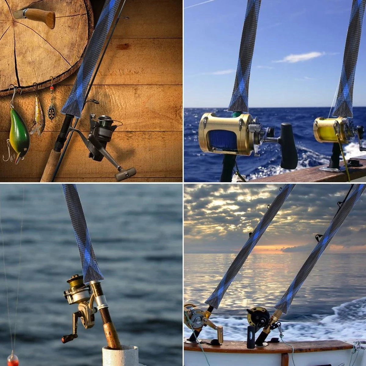 4 PCS Retractable Fishing Rod Protector Mesh Tube Durable Lightweight 35*170mm