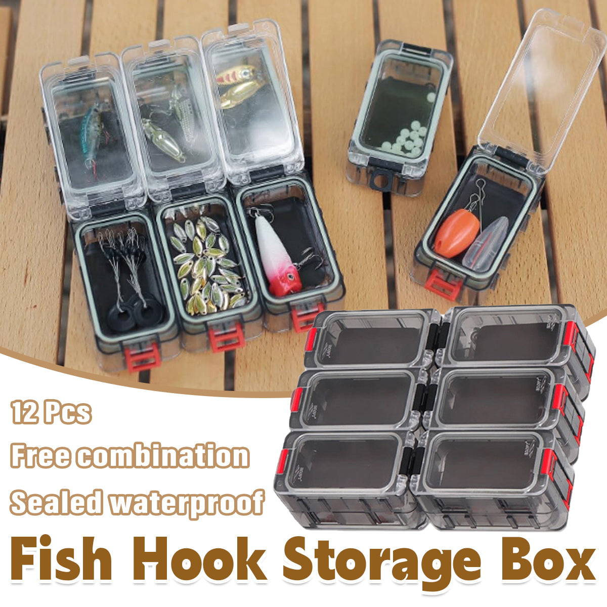 Waterproof Fishing Hook Storage Box with 12 Compartments