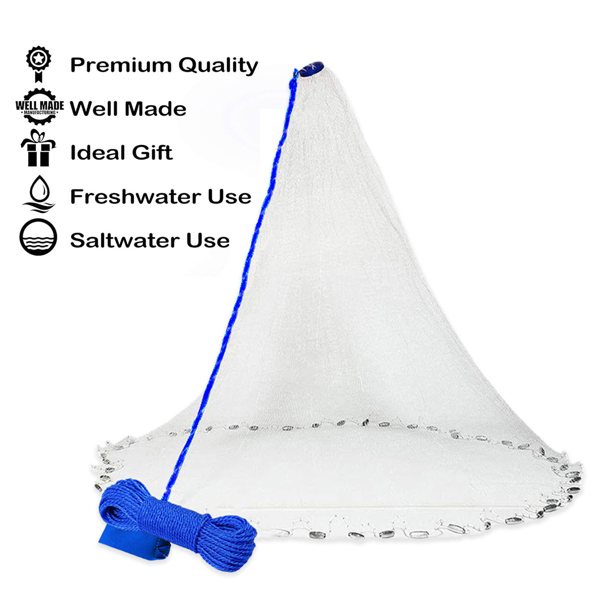 Hand Cast Net Fishing Throw Net with Strong Rope