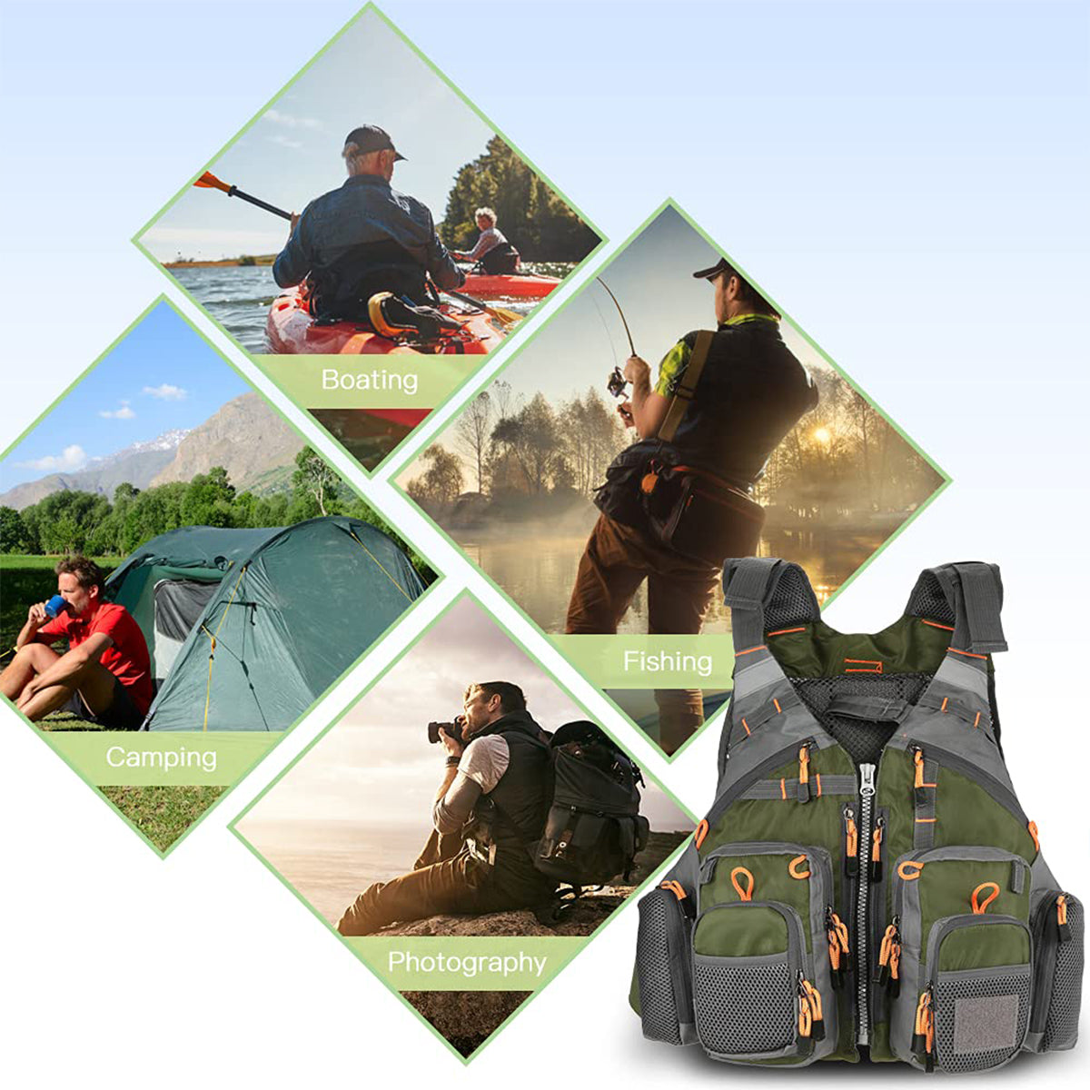 Multi-Pocket Fishing Vest Breathable Mesh Adjustable Outdoor Gear