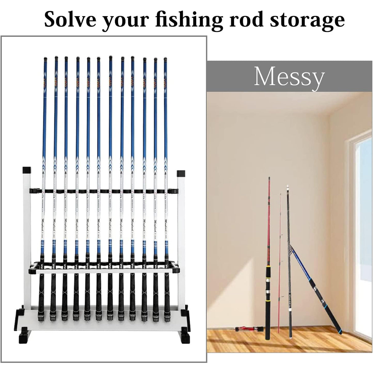 Aluminium Fishing Rod Rack for 12 or 24 Rods Foldable Storage Stand