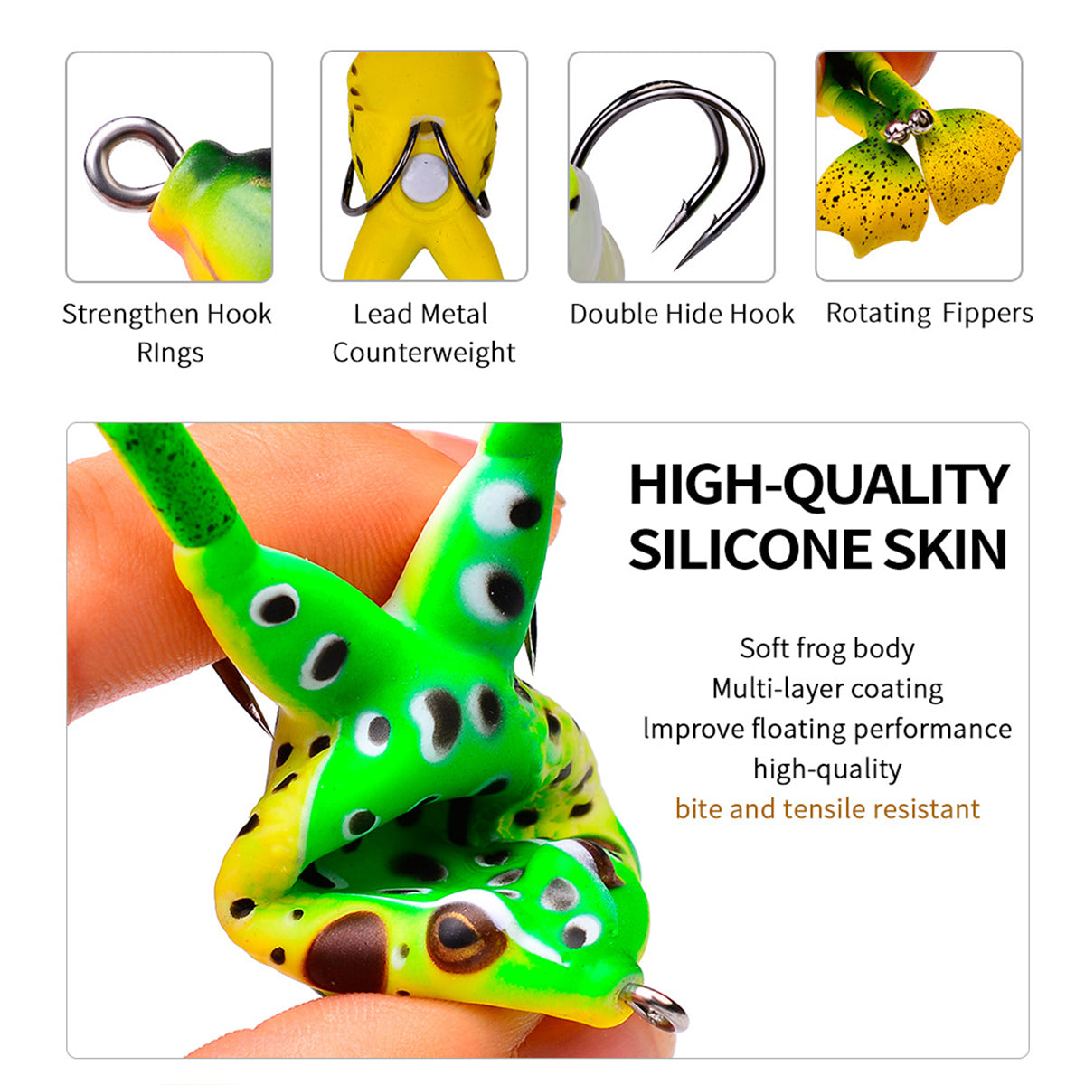 3PCS Bionic Frog Fishing Lures with Double Hooks for Freshwater