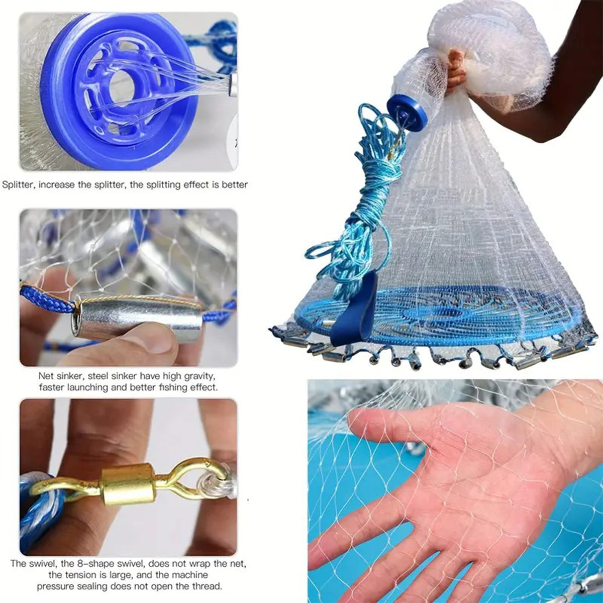 Hand Cast Fishing Net Foldable Weighted Nylon Throw Net