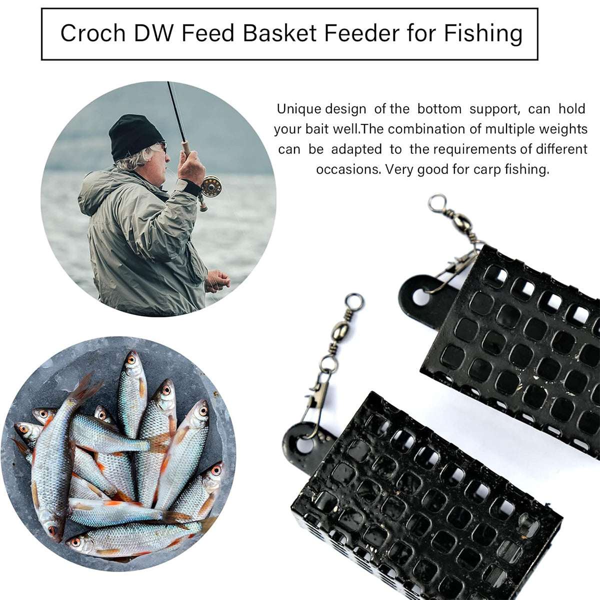3pcs Stainless Steel Fishing Bait Cage Set with Snap Swivels