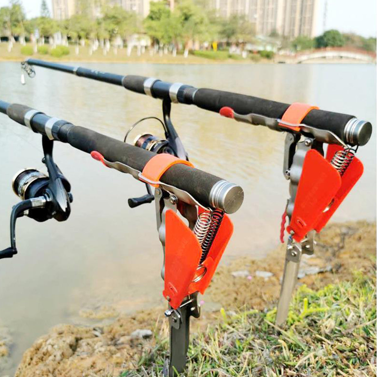 Automatic Fishing Rod Holder Stainless Steel Spring Loaded Ground Stand