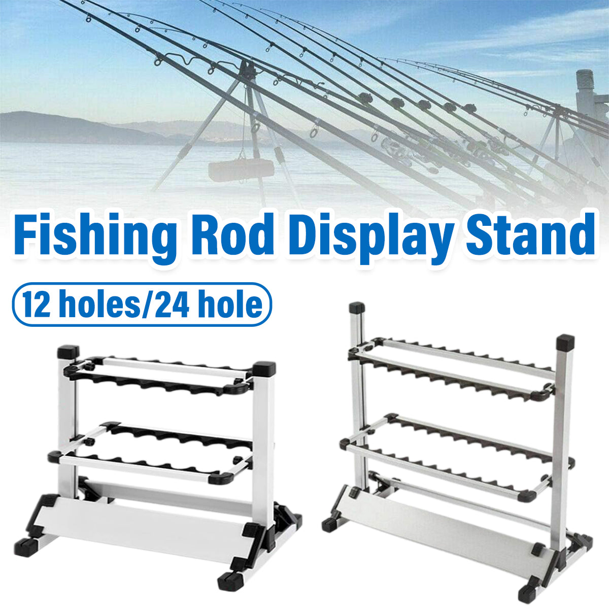 Aluminium Fishing Rod Rack for 12 or 24 Rods Foldable Storage Stand
