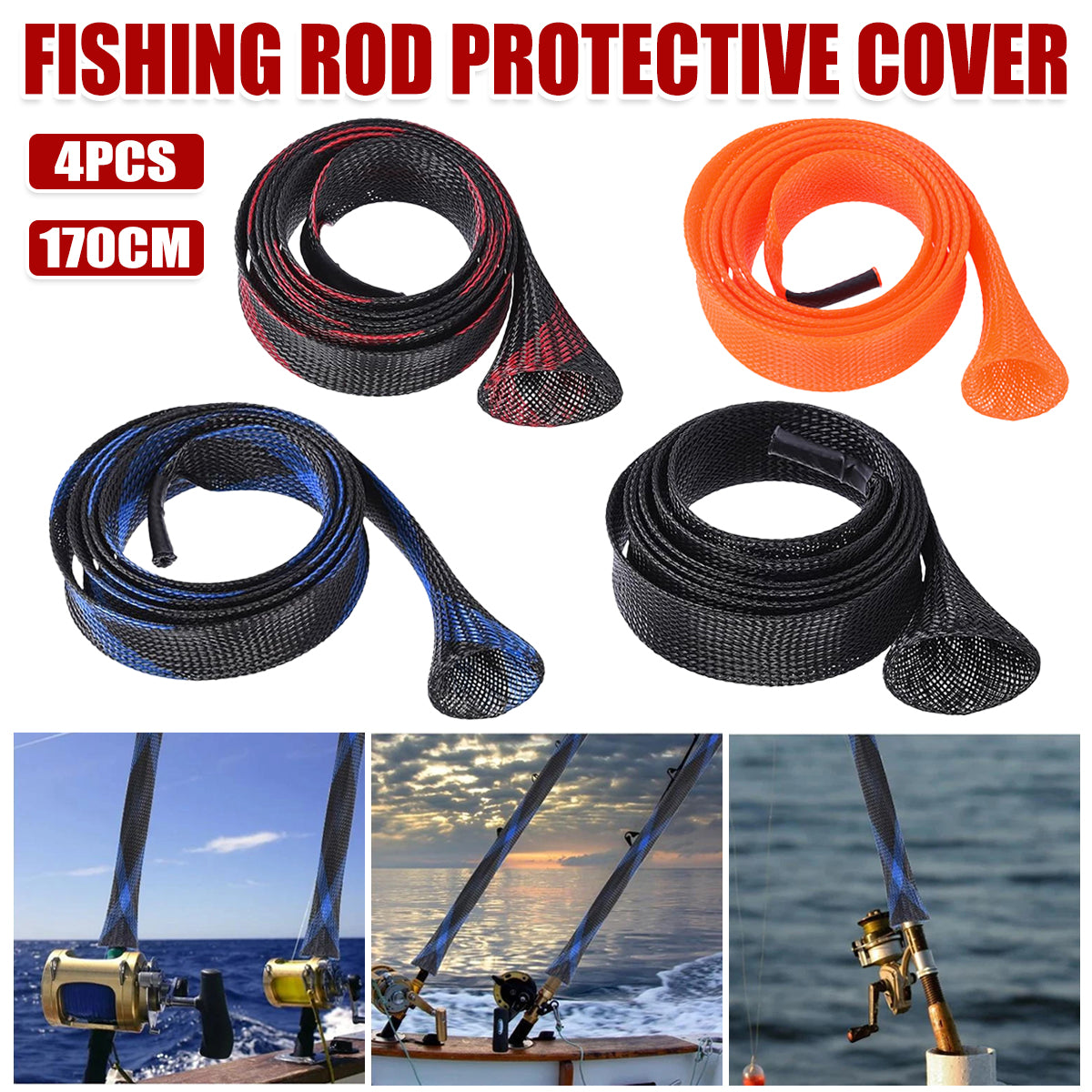 4 PCS Retractable Fishing Rod Protector Mesh Tube Durable Lightweight 35*170mm
