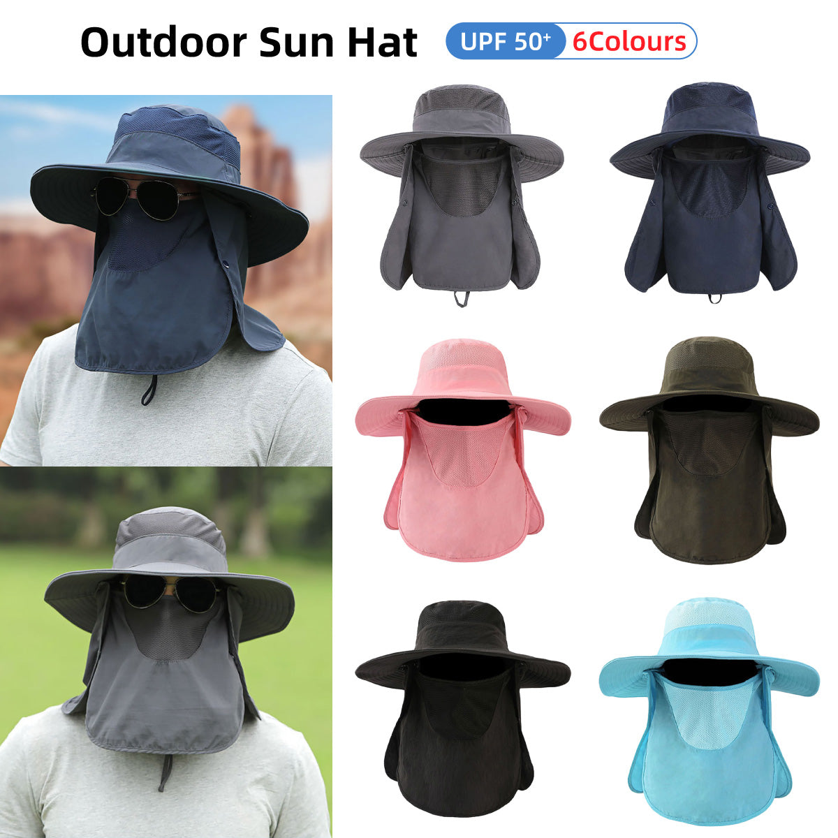 Outdoor Sun Hat With Neck Flap UPF 50+ UV Protection