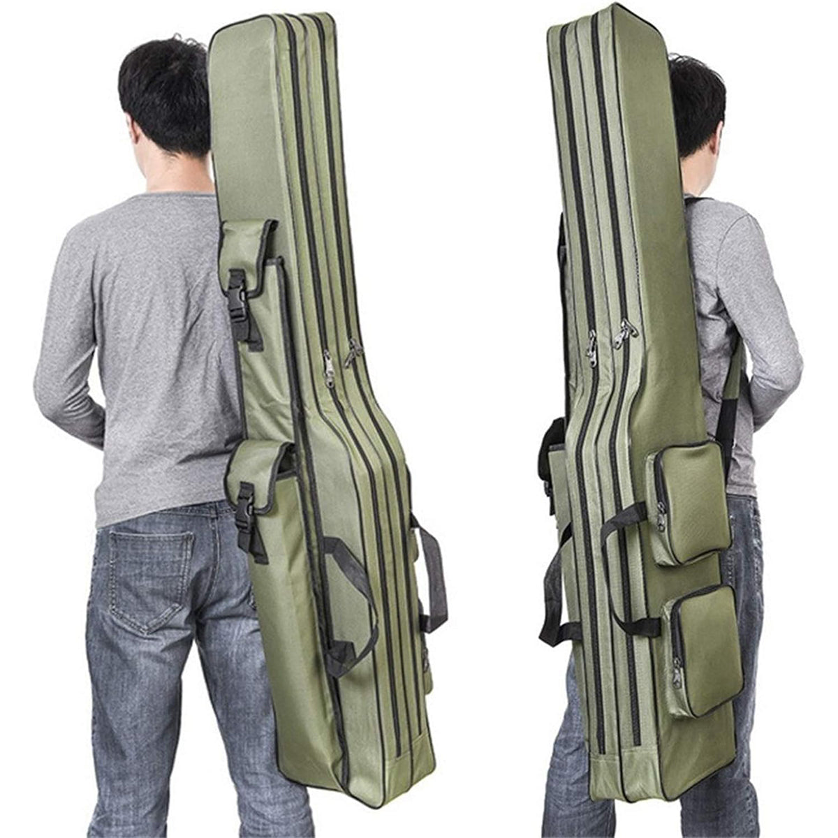Double-Layer Fishing Rod Bag Waterproof 130cm Tackle Storage Case