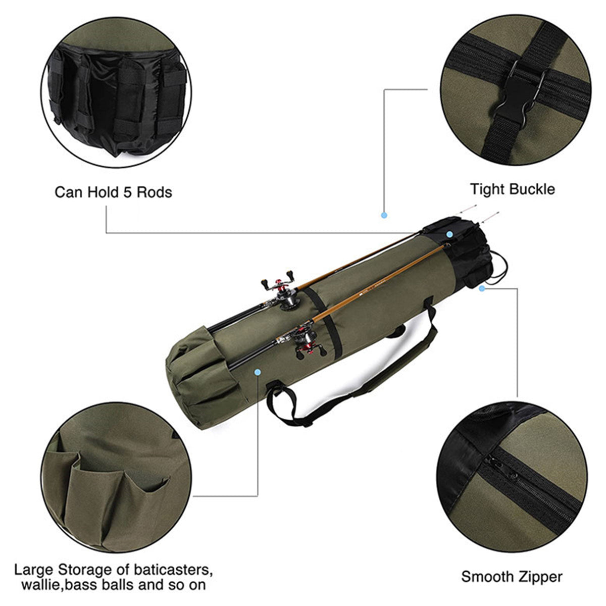 Outdoor Fishing Rod Bag 5 Rod Holder Waterproof Oxford Storage Case