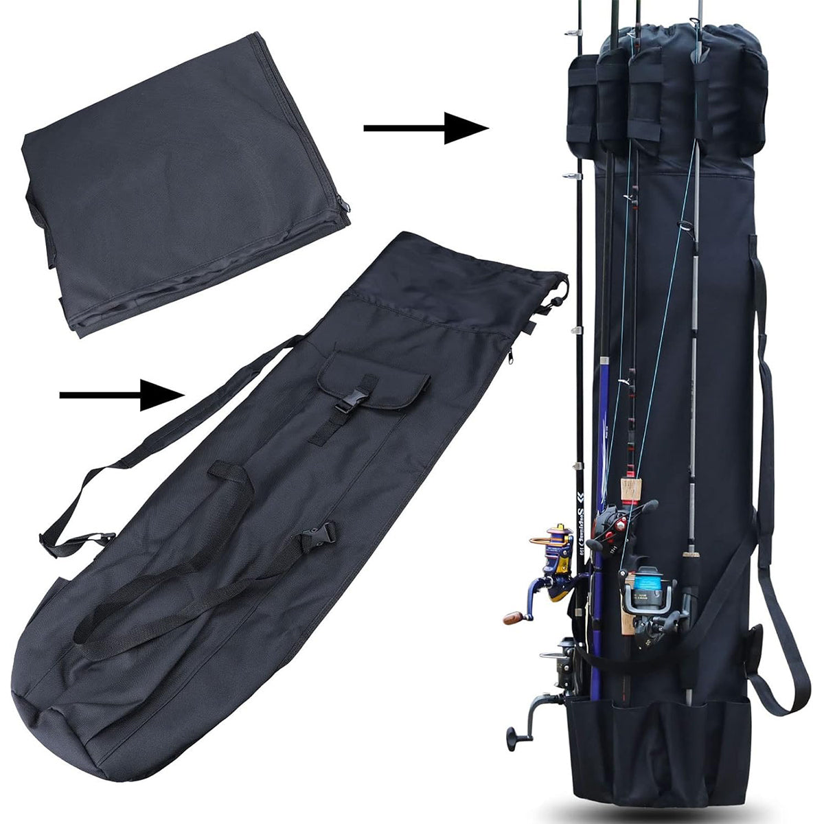 Outdoor Fishing Rod Bag 5 Rod Holder Waterproof Oxford Storage Case