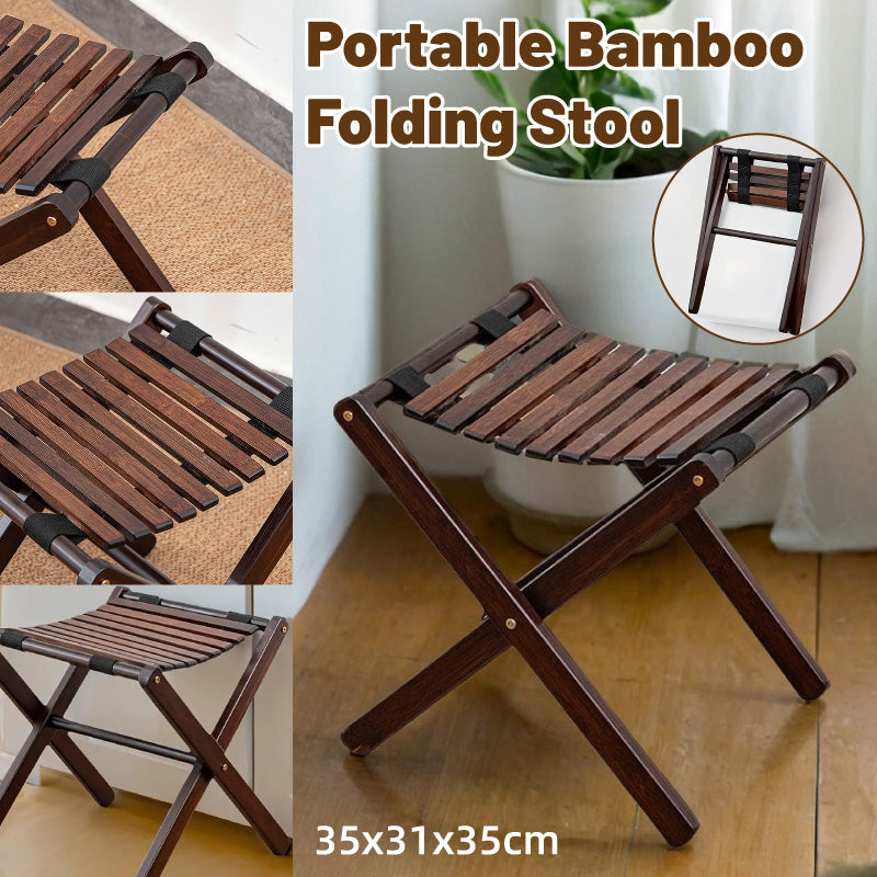 Bamboo Folding Stool Portable Lightweight Camping & Fishing Seat